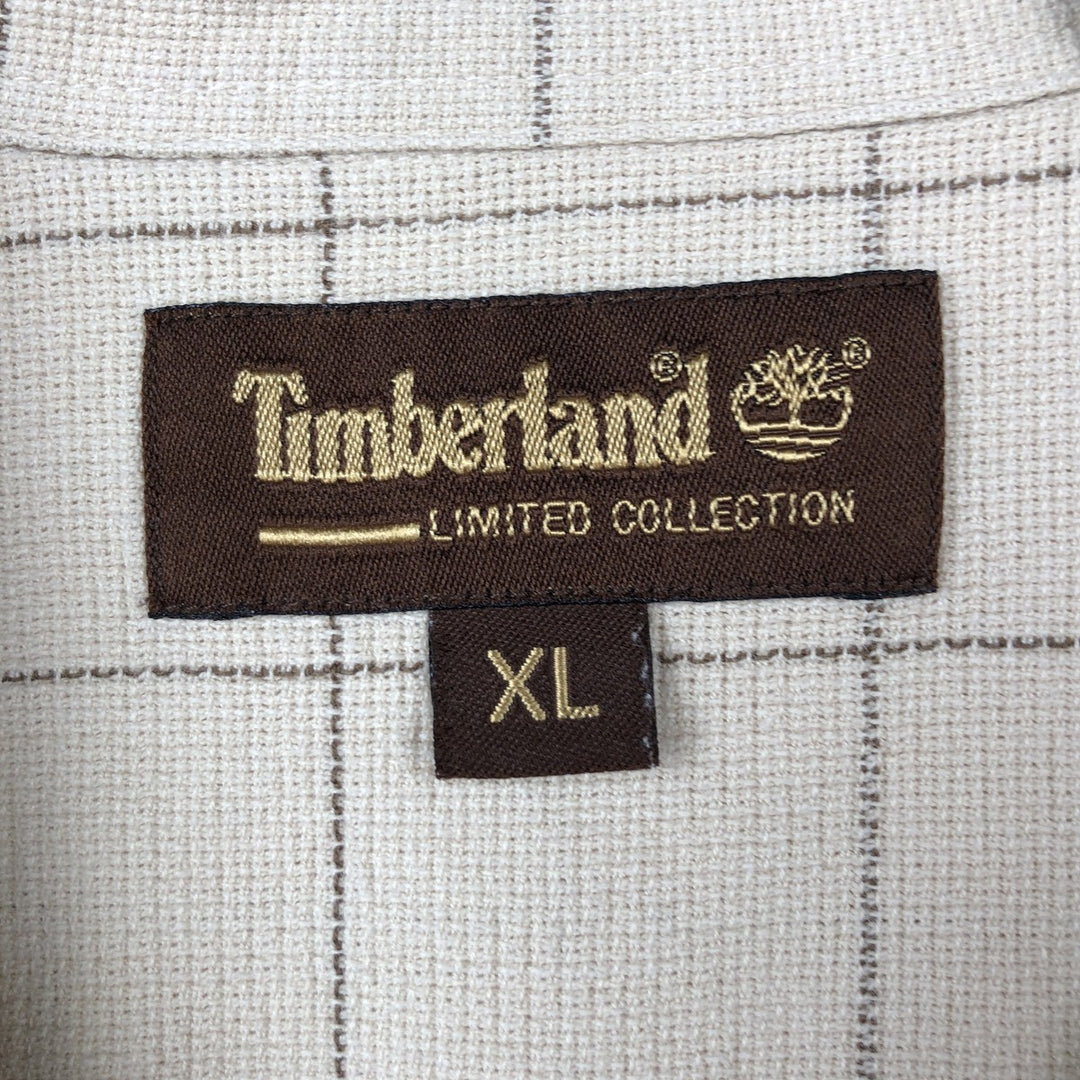 Timberland Open Collar Long Sleeve Cotton Check Shirt, Men's Size XL (approx.) cotton Beige type Vintage Second Hand