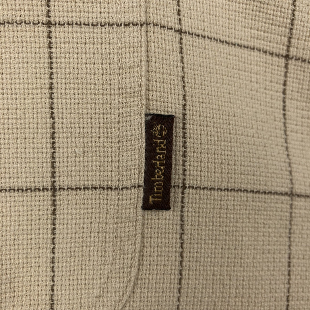 Timberland Open Collar Long Sleeve Cotton Check Shirt, Men's Size XL (approx.) cotton Beige type Vintage Second Hand