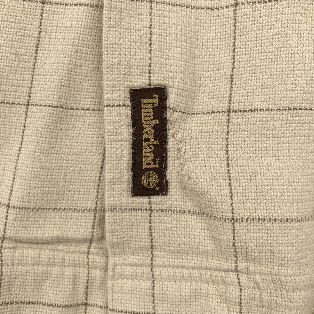 Timberland Open Collar Long Sleeve Cotton Check Shirt, Men's Size XL (approx.) cotton Beige type Vintage Second Hand