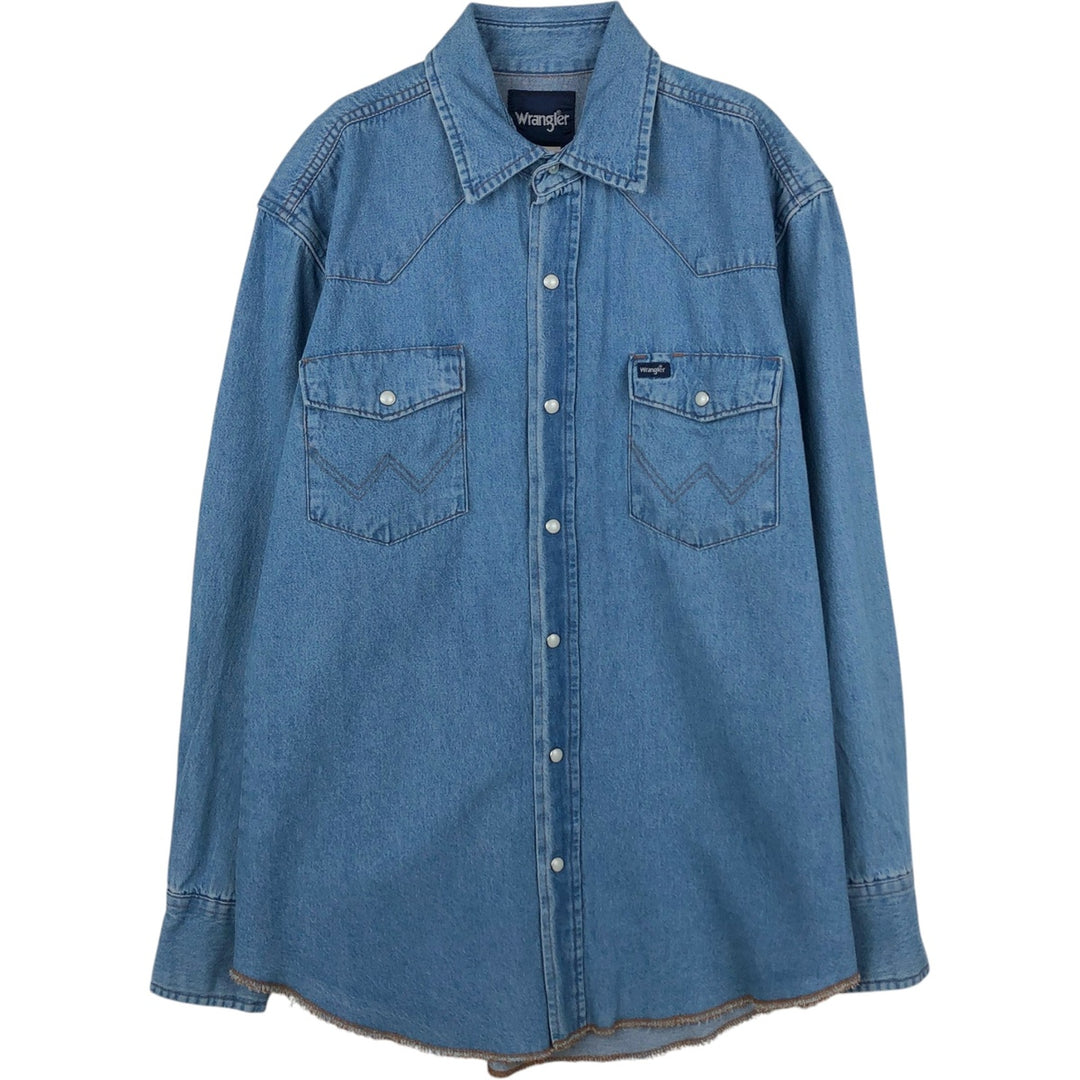 Wrangler Long Sleeve Denim Western Shirt, Men's Size Medium cotton Blue type light blue Vintage Second Hand