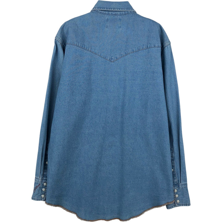 Wrangler Long Sleeve Denim Western Shirt, Men's Size Medium cotton Blue type light blue Vintage Second Hand