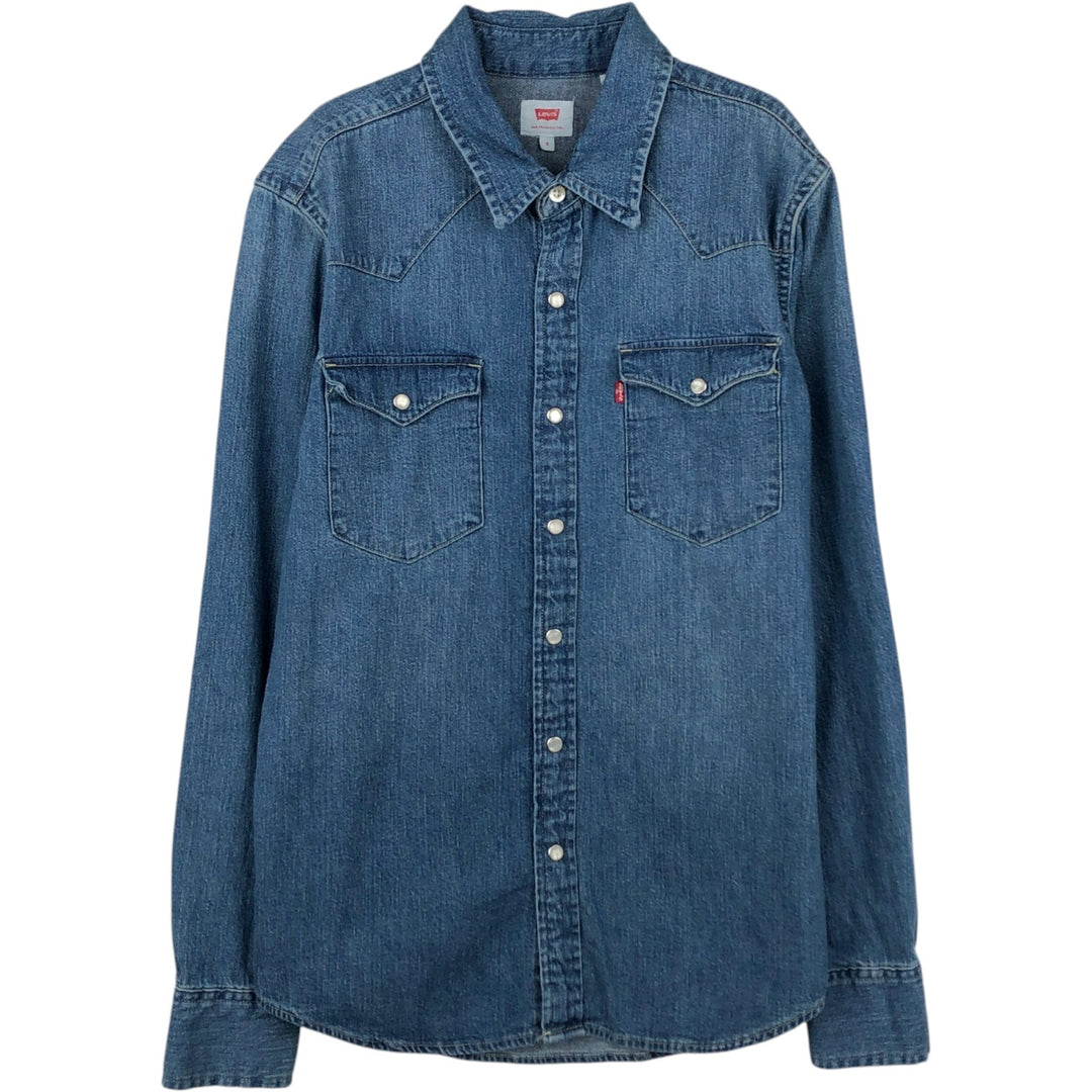 Levi's Long-Sleeve Denim Western Shirt, Men's Size S (approx.) cotton blue type Vintage Second Hand