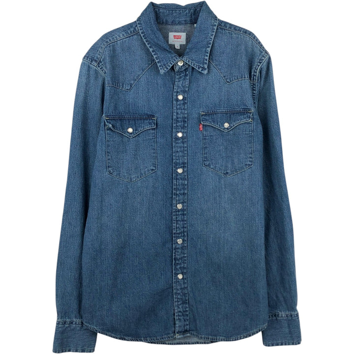 Levi's Long-Sleeve Denim Western Shirt, Men's Size S (approx.) cotton blue type Vintage Second Hand