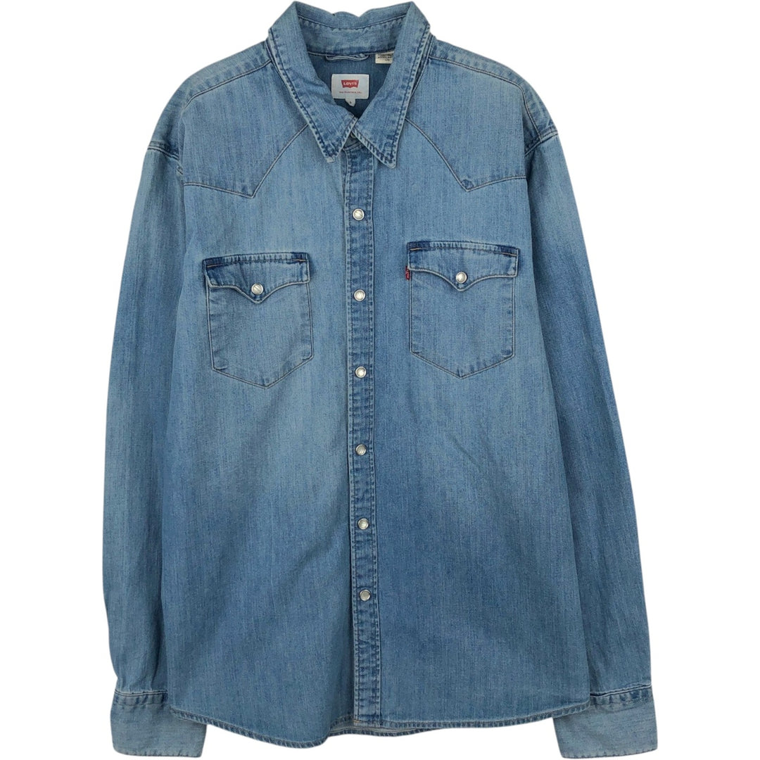 Levi's Long-Sleeve Denim Western Shirt, Men's Size L (approx.) cotton blue type Vintage Second Hand