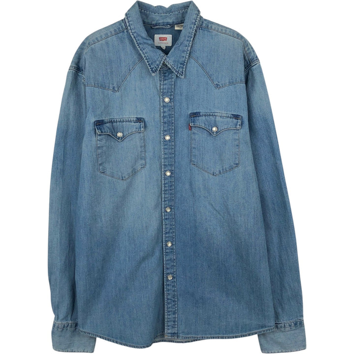 Levi's Long-Sleeve Denim Western Shirt, Men's Size L (approx.) cotton blue type Vintage Second Hand