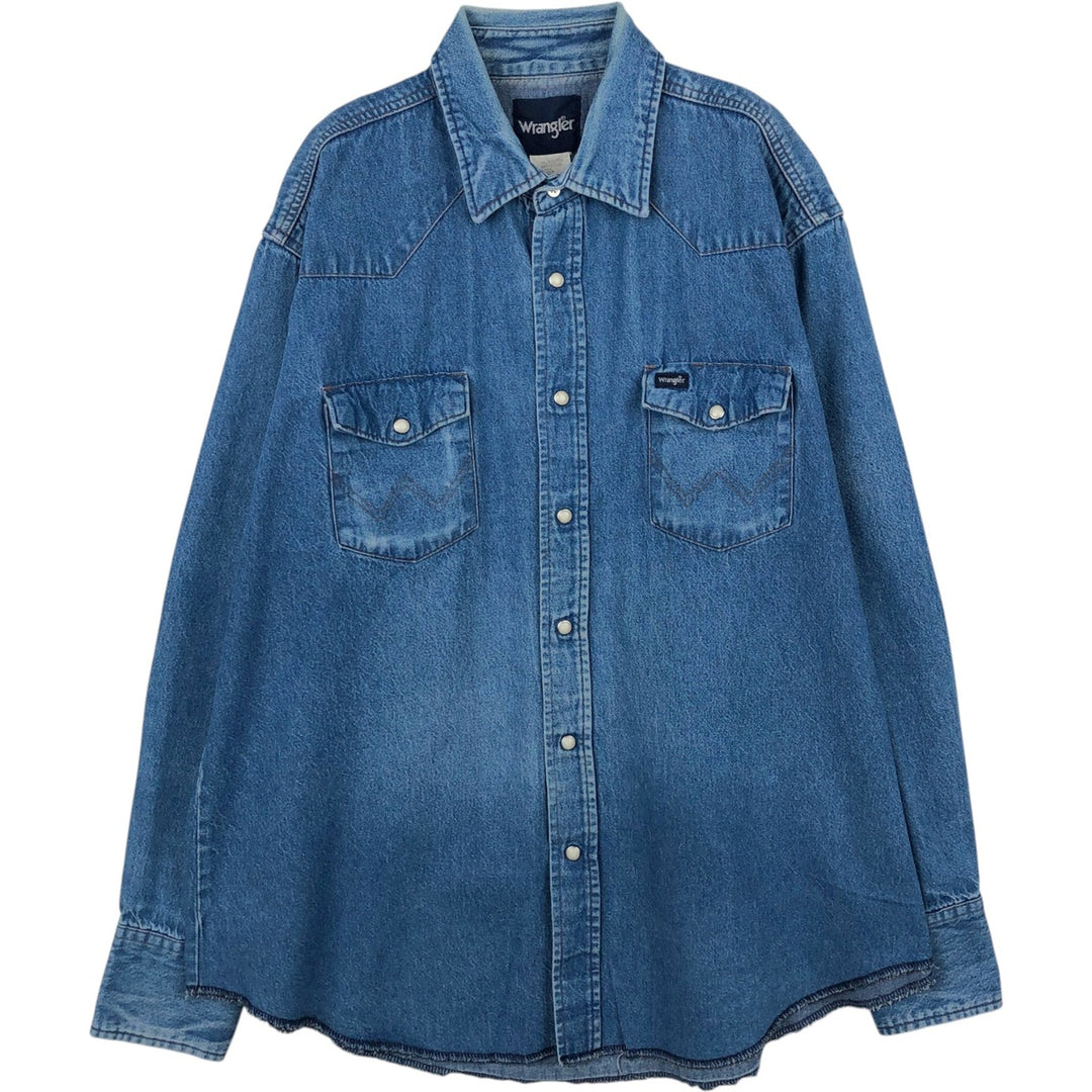 Wrangler Long Sleeve Denim Western Shirt, Men's XL cotton blue type Vintage Second Hand