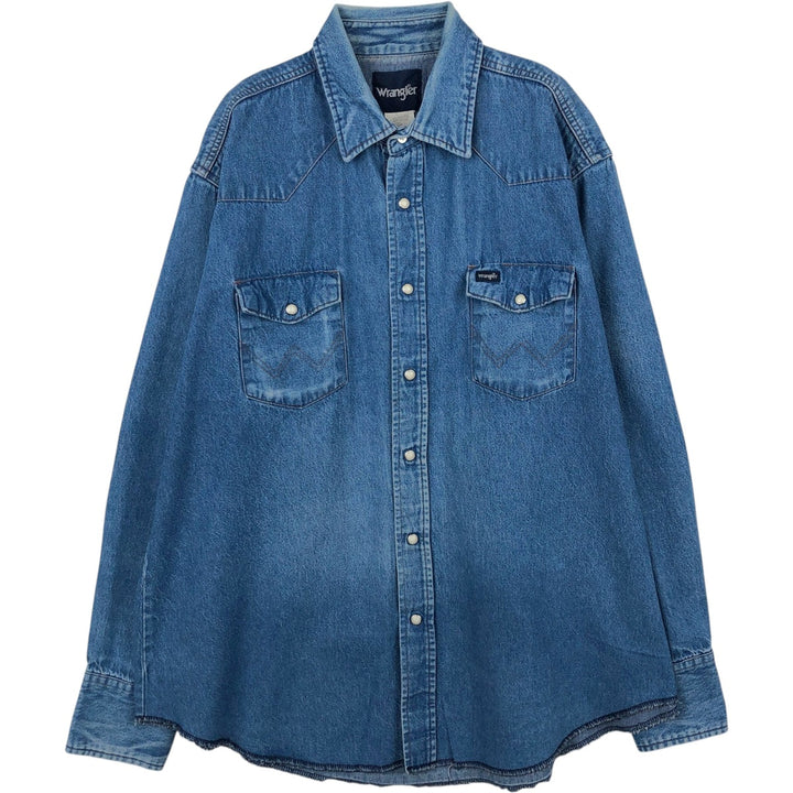 Wrangler Long Sleeve Denim Western Shirt, Men's XL cotton blue type Vintage Second Hand