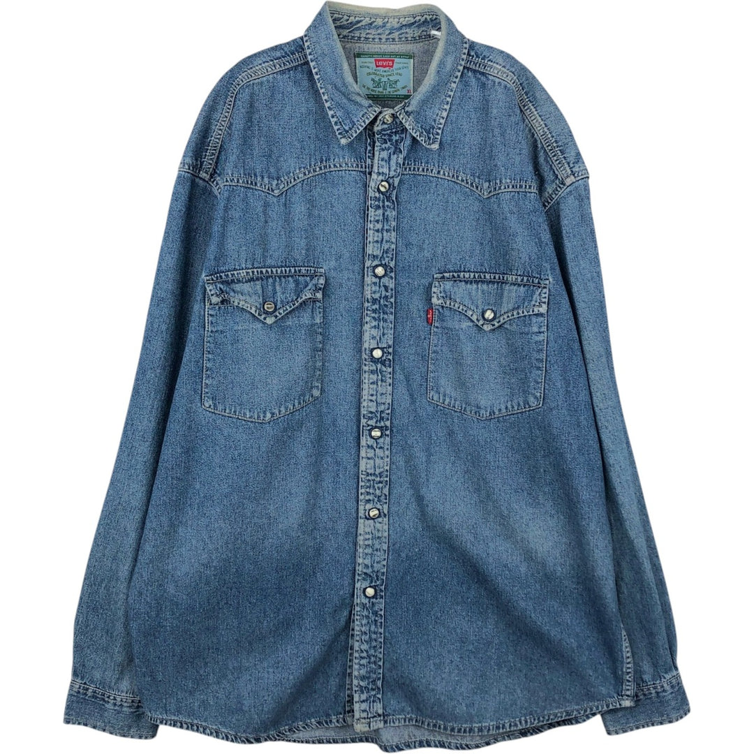 Levi's Long-Sleeve Denim Western Shirt, Men's Size XL (approx.) cotton blue type Vintage Second Hand