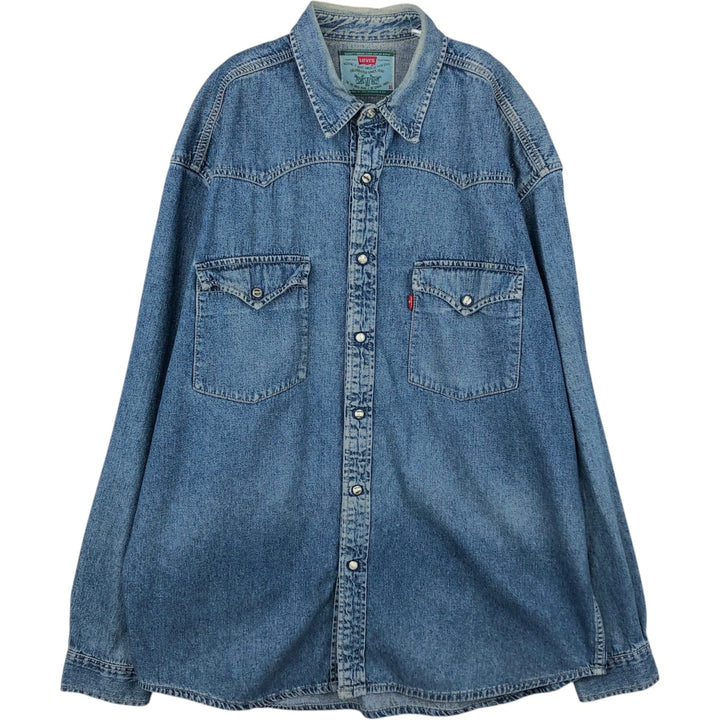 Levi's Long-Sleeve Denim Western Shirt, Men's Size XL (approx.) cotton blue type Vintage Second Hand