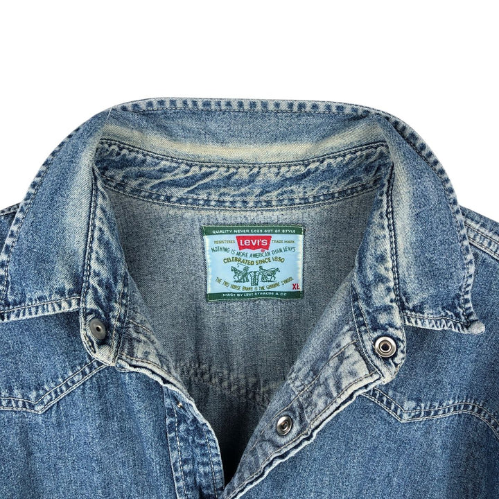 Levi's Long-Sleeve Denim Western Shirt, Men's Size XL (approx.) cotton blue type Vintage Second Hand