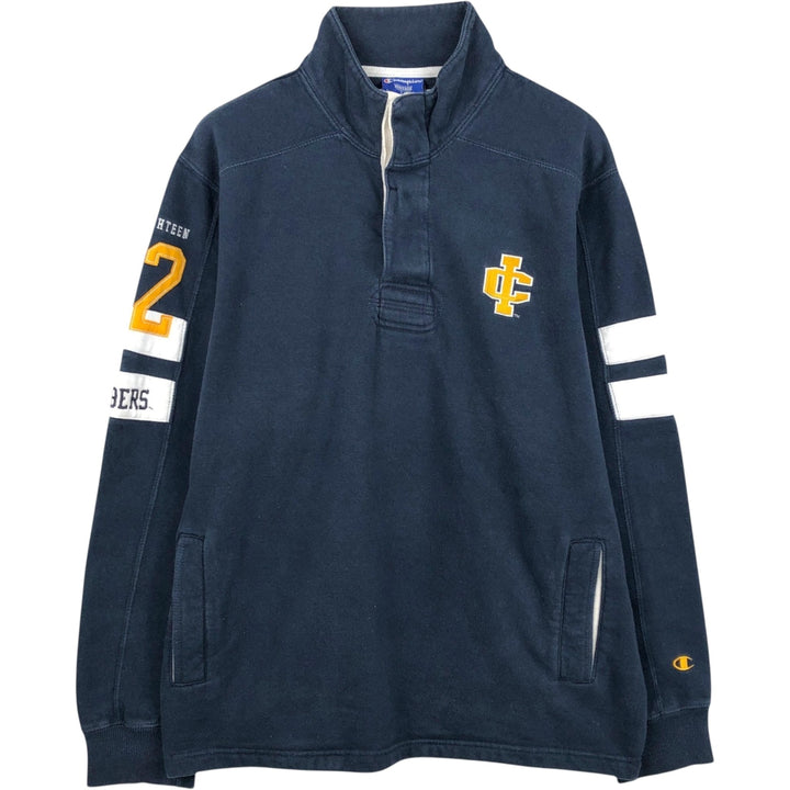 Champion Heritage Half-Button College Sweatshirt (Men's Size L) cotton navy blue type Vintage Second Hand