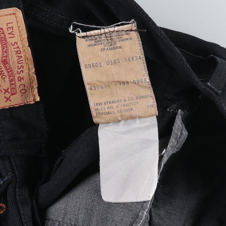 1990'S Levi's 00501-0165 Euro Model Black Denim Straight Leg Jeans, Made in England, Men's W33 (approx.), Vintage cotton black type Vintage Second Hand