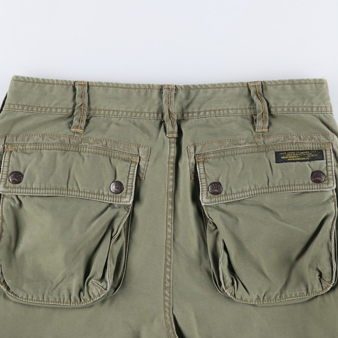 2000'S Ralph Lauren POLO JEANS COMPANY Double Knee Military Pants, Men's Size W34 (approx.) cotton Khaki type Vintage Second Hand