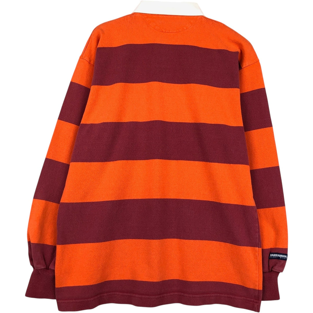 90s-00'S BARBARIAN Striped Pattern Long Sleeve Rugby Shirt Made in Canada Men's L Size Vintage cotton orange type Vintage Second Hand