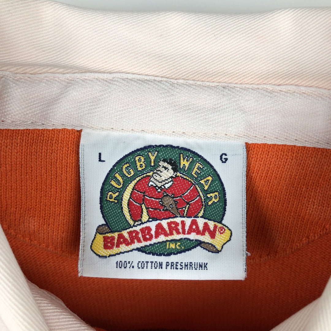 90s-00'S BARBARIAN Striped Pattern Long Sleeve Rugby Shirt Made in Canada Men's L Size Vintage cotton orange type Vintage Second Hand