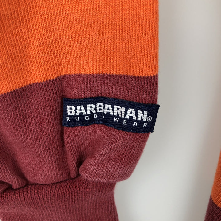 90s-00'S BARBARIAN Striped Pattern Long Sleeve Rugby Shirt Made in Canada Men's L Size Vintage cotton orange type Vintage Second Hand