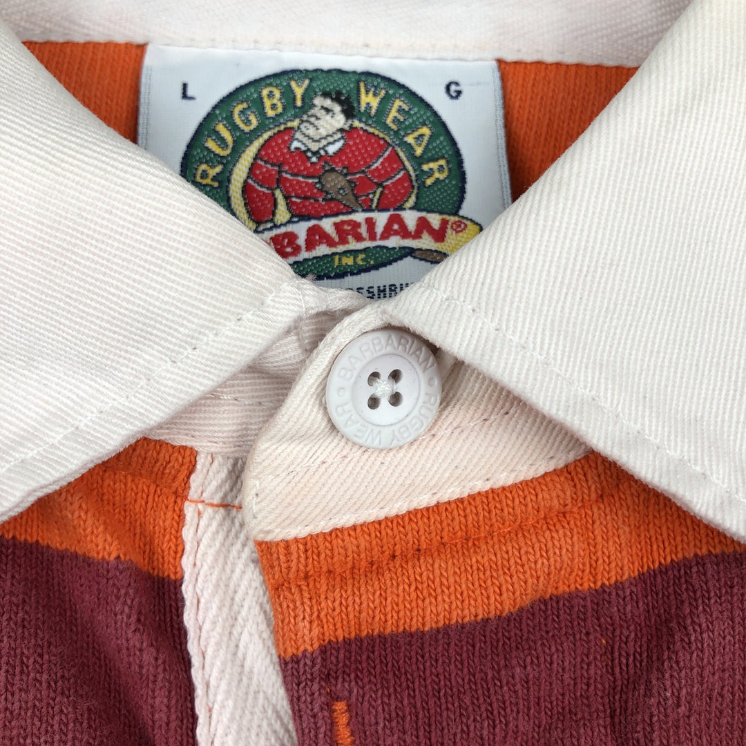 90s-00'S BARBARIAN Striped Pattern Long Sleeve Rugby Shirt Made in Canada Men's L Size Vintage cotton orange type Vintage Second Hand
