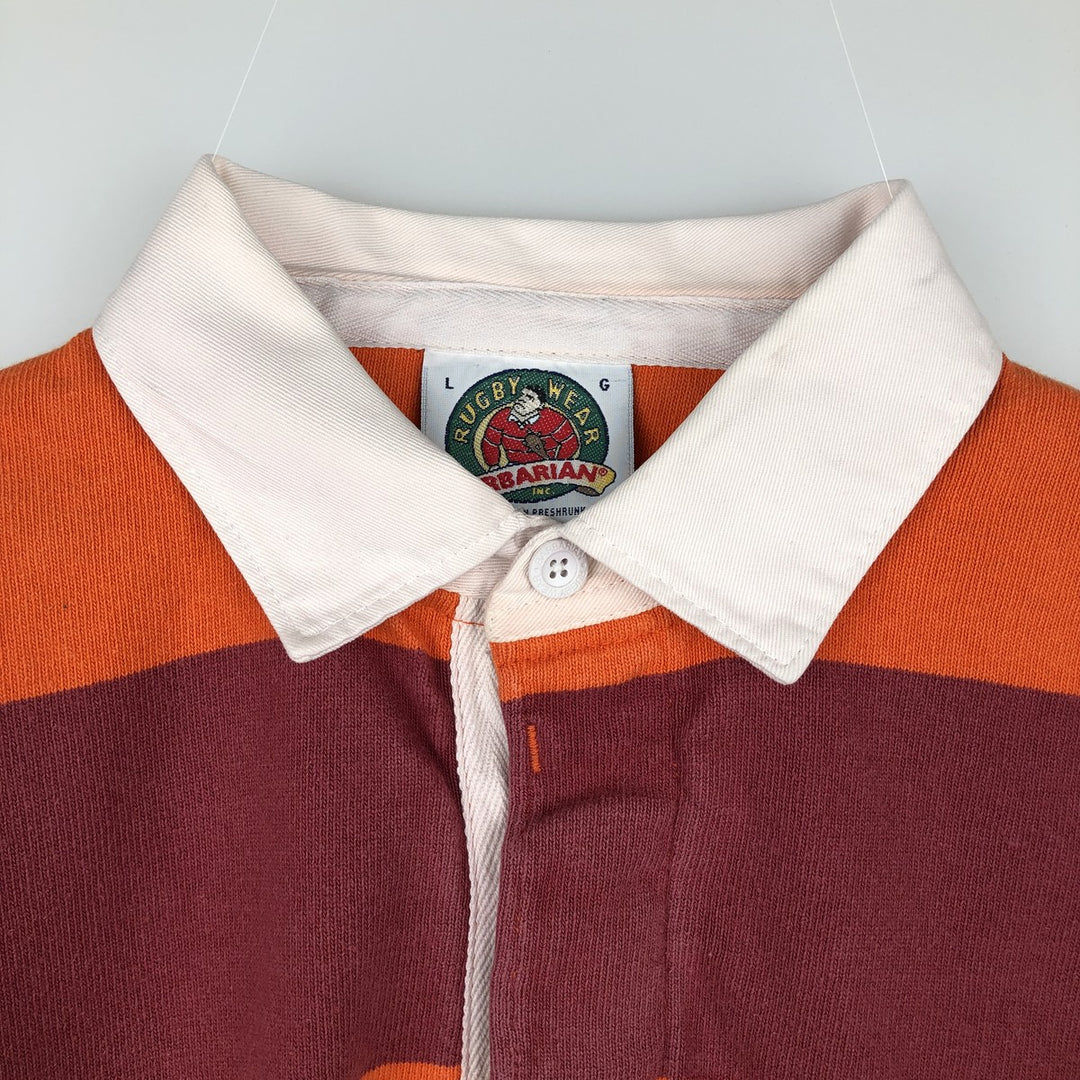 90s-00'S BARBARIAN Striped Pattern Long Sleeve Rugby Shirt Made in Canada Men's L Size Vintage cotton orange type Vintage Second Hand