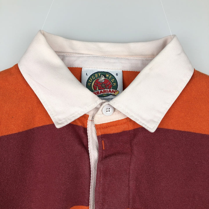 90s-00'S BARBARIAN Striped Pattern Long Sleeve Rugby Shirt Made in Canada Men's L Size Vintage cotton orange type Vintage Second Hand