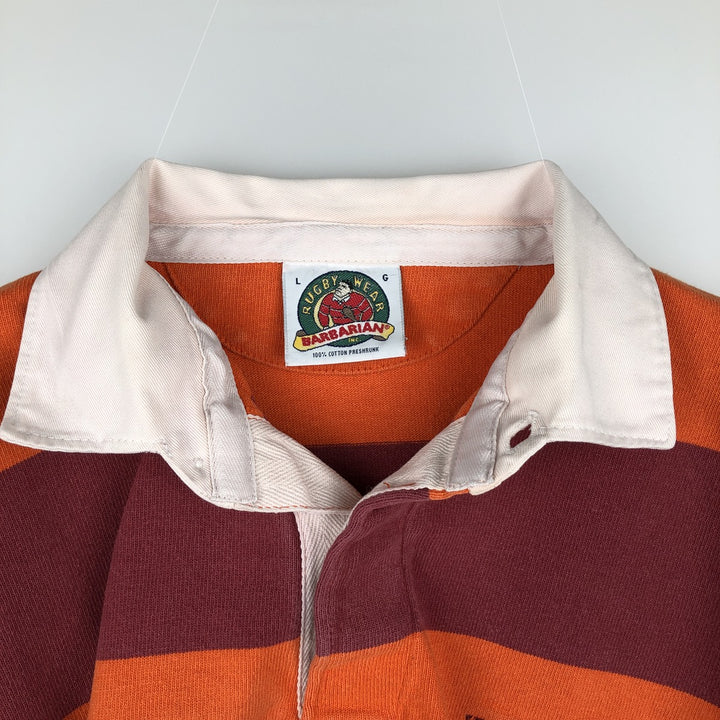 90s-00'S BARBARIAN Striped Pattern Long Sleeve Rugby Shirt Made in Canada Men's L Size Vintage cotton orange type Vintage Second Hand