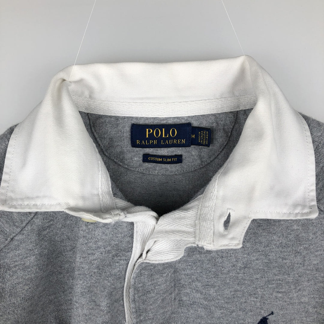 Ralph Lauren POLO RALPH LAUREN CUSTOM SLIM FIT long-sleeved rugby shirt, men's size M cotton gray type Vintage Second Hand