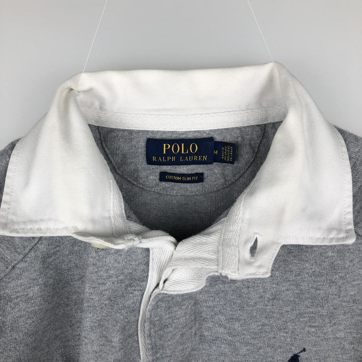 Ralph Lauren POLO RALPH LAUREN CUSTOM SLIM FIT long-sleeved rugby shirt, men's size M cotton gray type Vintage Second Hand