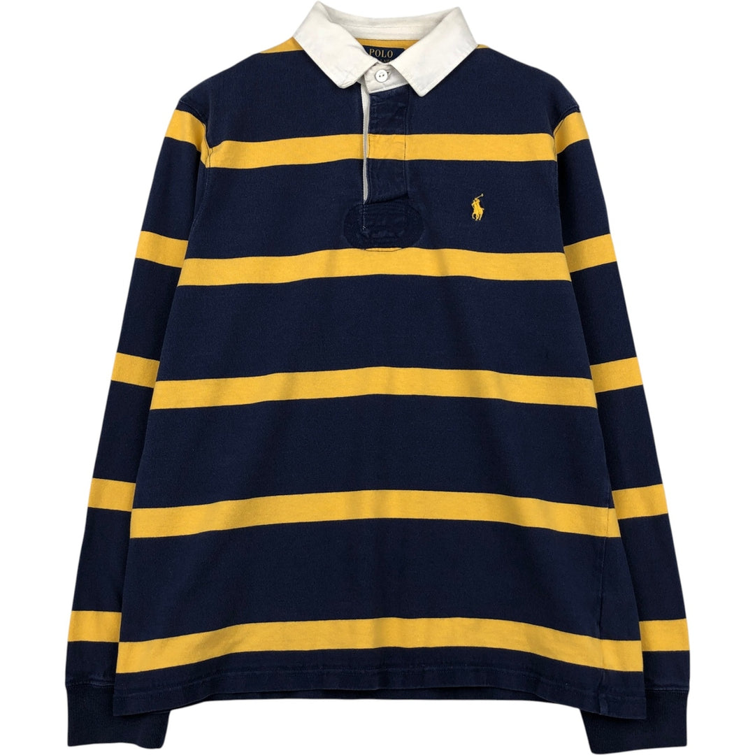 Ralph Lauren POLO RALPH LAUREN CUSTOM SLIM FIT Striped Pattern Long-Sleeve Rugby Shirt, Men's Size M (approx.) cotton navy blue type Vintage Second Hand