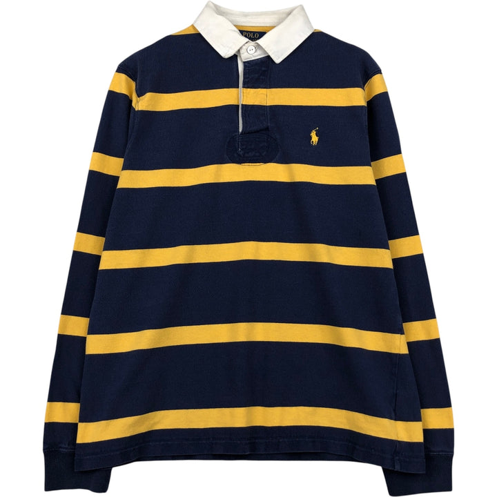 Ralph Lauren POLO RALPH LAUREN CUSTOM SLIM FIT Striped Pattern Long-Sleeve Rugby Shirt, Men's Size M (approx.) cotton navy blue type Vintage Second Hand