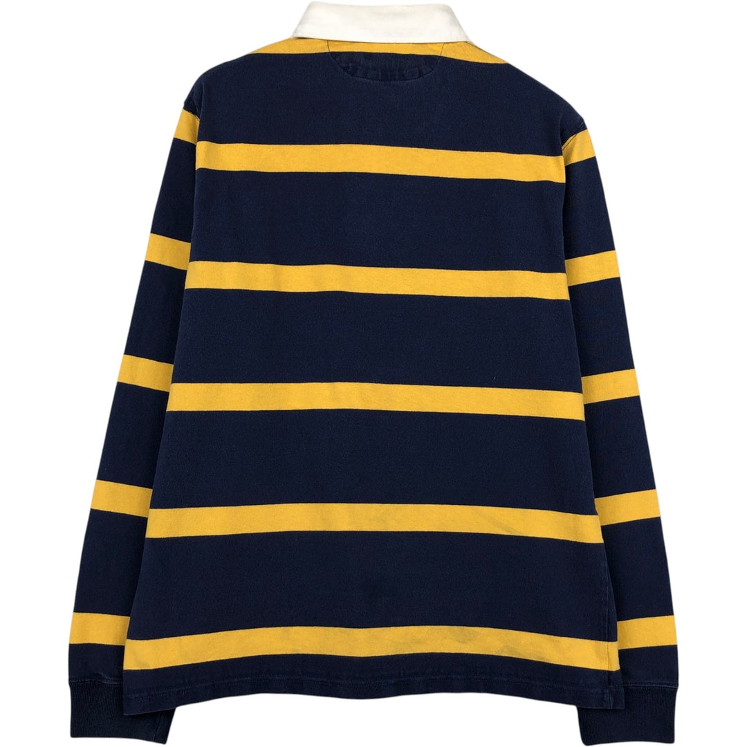 Ralph Lauren POLO RALPH LAUREN CUSTOM SLIM FIT Striped Pattern Long-Sleeve Rugby Shirt, Men's Size M (approx.) cotton navy blue type Vintage Second Hand