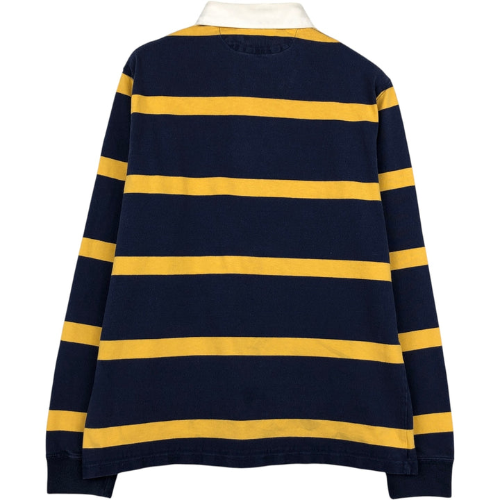 Ralph Lauren POLO RALPH LAUREN CUSTOM SLIM FIT Striped Pattern Long-Sleeve Rugby Shirt, Men's Size M (approx.) cotton navy blue type Vintage Second Hand