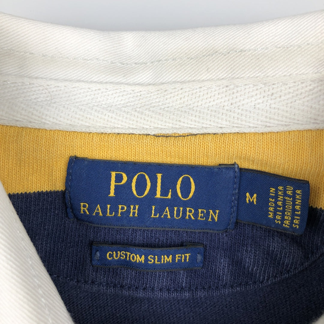 Ralph Lauren POLO RALPH LAUREN CUSTOM SLIM FIT Striped Pattern Long-Sleeve Rugby Shirt, Men's Size M (approx.) cotton navy blue type Vintage Second Hand