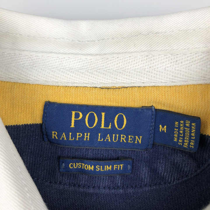 Ralph Lauren POLO RALPH LAUREN CUSTOM SLIM FIT Striped Pattern Long-Sleeve Rugby Shirt, Men's Size M (approx.) cotton navy blue type Vintage Second Hand