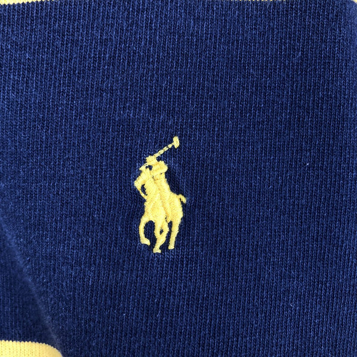 Ralph Lauren POLO RALPH LAUREN CUSTOM SLIM FIT Striped Pattern Long-Sleeve Rugby Shirt, Men's Size M (approx.) cotton navy blue type Vintage Second Hand