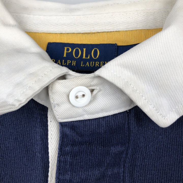 Ralph Lauren POLO RALPH LAUREN CUSTOM SLIM FIT Striped Pattern Long-Sleeve Rugby Shirt, Men's Size M (approx.) cotton navy blue type Vintage Second Hand