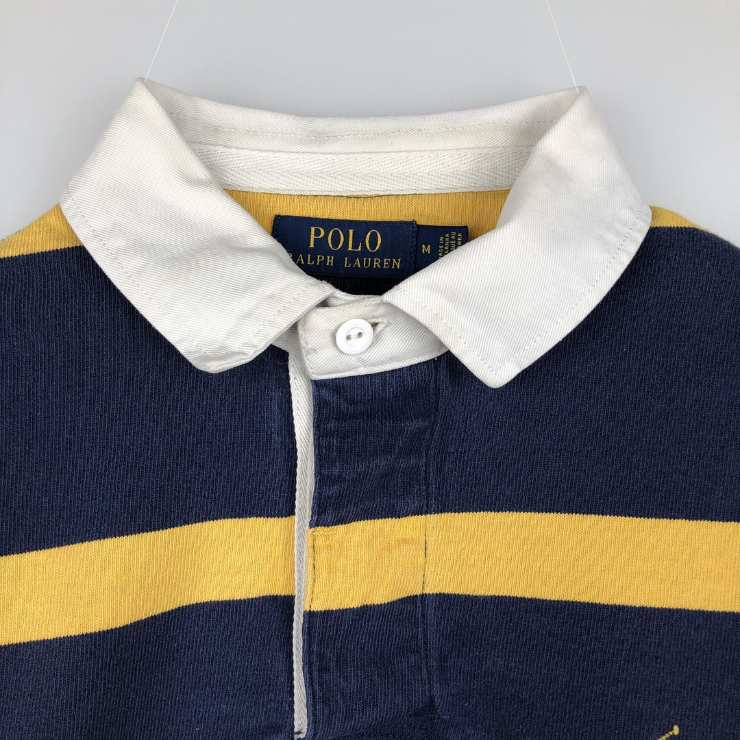 Ralph Lauren POLO RALPH LAUREN CUSTOM SLIM FIT Striped Pattern Long-Sleeve Rugby Shirt, Men's Size M (approx.) cotton navy blue type Vintage Second Hand