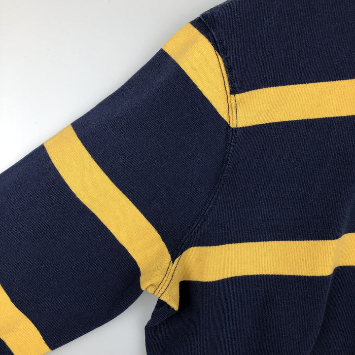 Ralph Lauren POLO RALPH LAUREN CUSTOM SLIM FIT Striped Pattern Long-Sleeve Rugby Shirt, Men's Size M (approx.) cotton navy blue type Vintage Second Hand