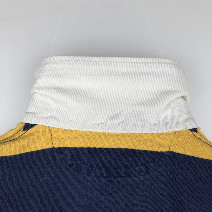 Ralph Lauren POLO RALPH LAUREN CUSTOM SLIM FIT Striped Pattern Long-Sleeve Rugby Shirt, Men's Size M (approx.) cotton navy blue type Vintage Second Hand