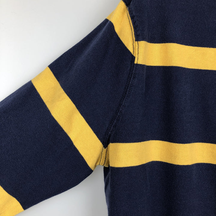 Ralph Lauren POLO RALPH LAUREN CUSTOM SLIM FIT Striped Pattern Long-Sleeve Rugby Shirt, Men's Size M (approx.) cotton navy blue type Vintage Second Hand