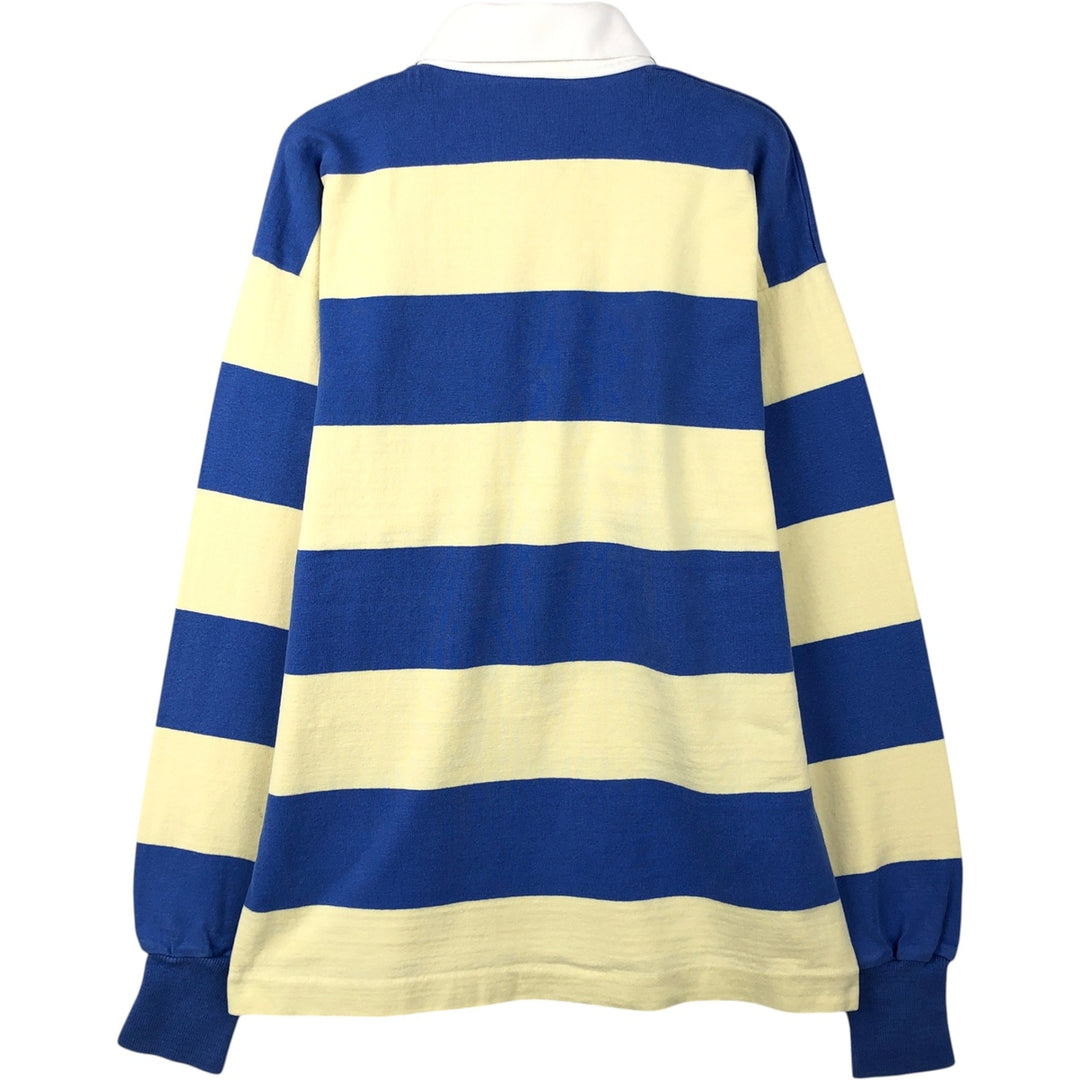 80s-90'S Lands' End striped pattern long-sleeved rugby shirt, made in USA, men's size L equivalent, vintage. cotton blue type Vintage Second Hand
