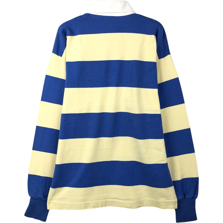 80s-90'S Lands' End striped pattern long-sleeved rugby shirt, made in USA, men's size L equivalent, vintage. cotton blue type Vintage Second Hand