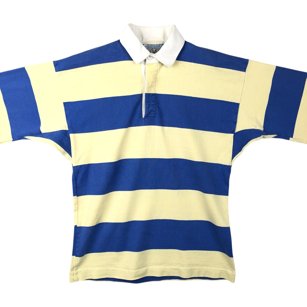 80s-90'S Lands' End striped pattern long-sleeved rugby shirt, made in USA, men's size L equivalent, vintage. cotton blue type Vintage Second Hand