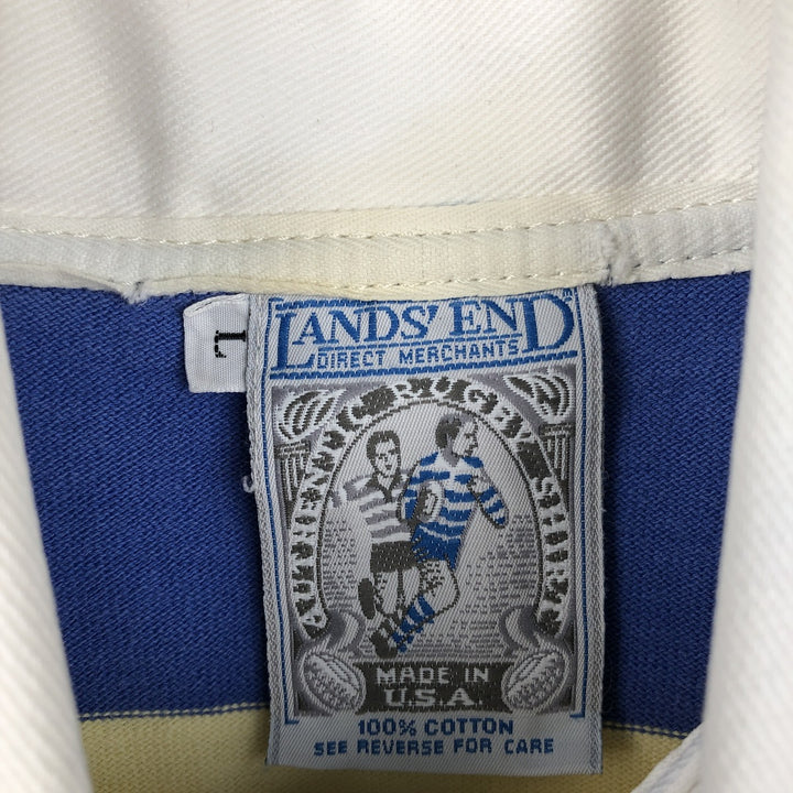 80s-90'S Lands' End striped pattern long-sleeved rugby shirt, made in USA, men's size L equivalent, vintage. cotton blue type Vintage Second Hand
