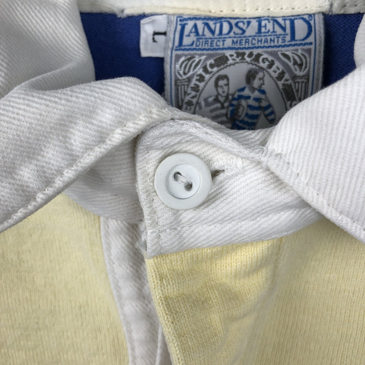 80s-90'S Lands' End striped pattern long-sleeved rugby shirt, made in USA, men's size L equivalent, vintage. cotton blue type Vintage Second Hand