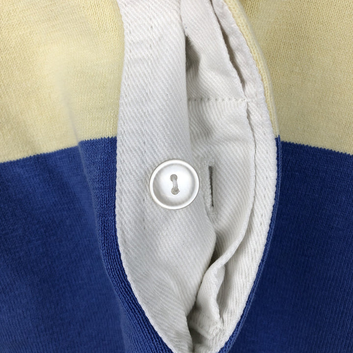 80s-90'S Lands' End striped pattern long-sleeved rugby shirt, made in USA, men's size L equivalent, vintage. cotton blue type Vintage Second Hand