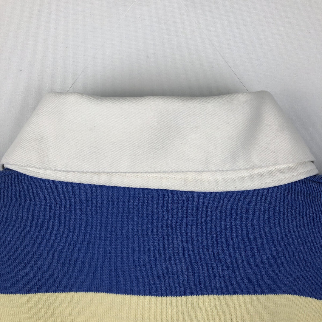 80s-90'S Lands' End striped pattern long-sleeved rugby shirt, made in USA, men's size L equivalent, vintage. cotton blue type Vintage Second Hand