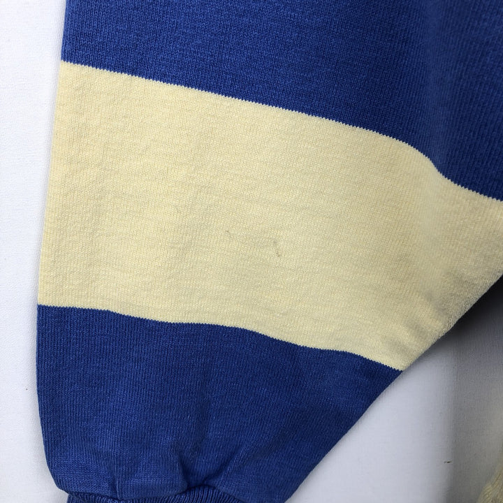 80s-90'S Lands' End striped pattern long-sleeved rugby shirt, made in USA, men's size L equivalent, vintage. cotton blue type Vintage Second Hand