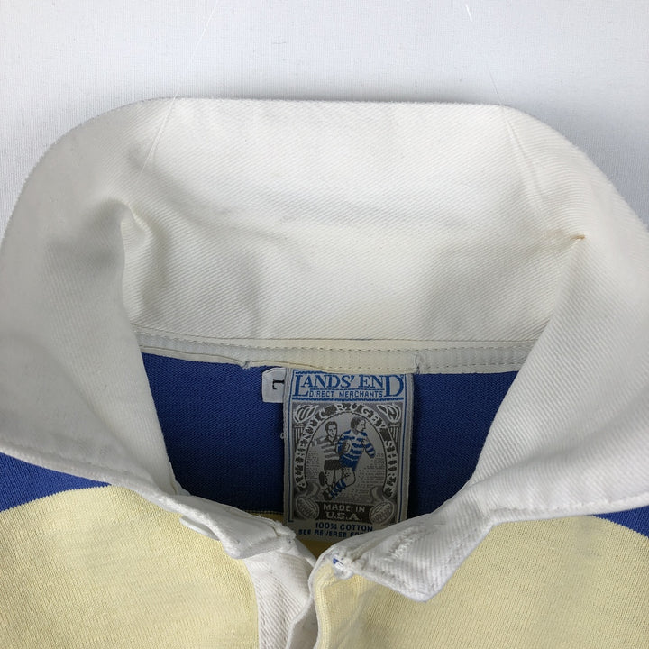 80s-90'S Lands' End striped pattern long-sleeved rugby shirt, made in USA, men's size L equivalent, vintage. cotton blue type Vintage Second Hand