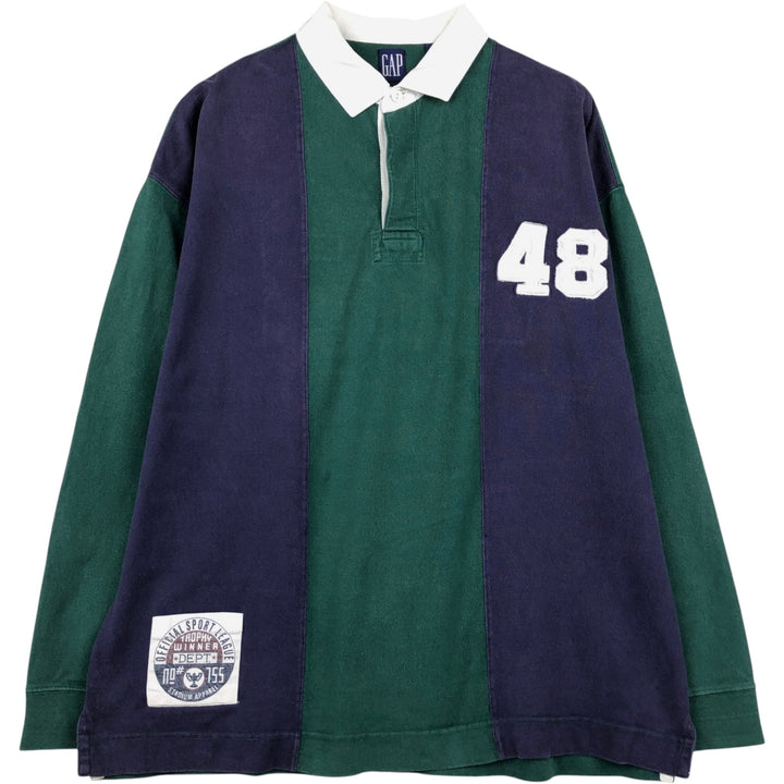 90'S GAP Vintage Long Sleeve Rugby Shirt, Men's XL cotton Green type dark green Vintage Second Hand
