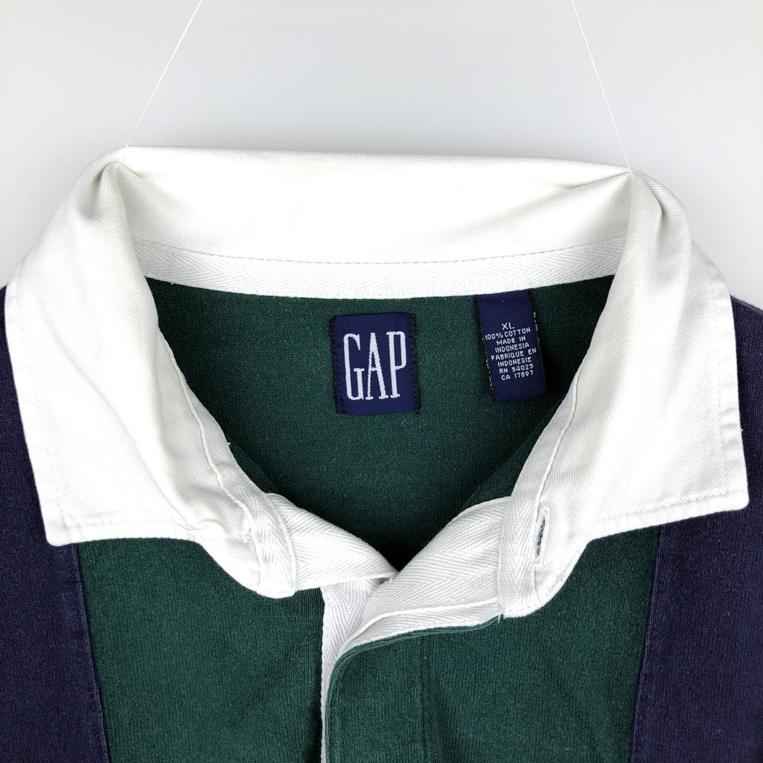 90'S GAP Vintage Long Sleeve Rugby Shirt, Men's XL cotton Green type dark green Vintage Second Hand