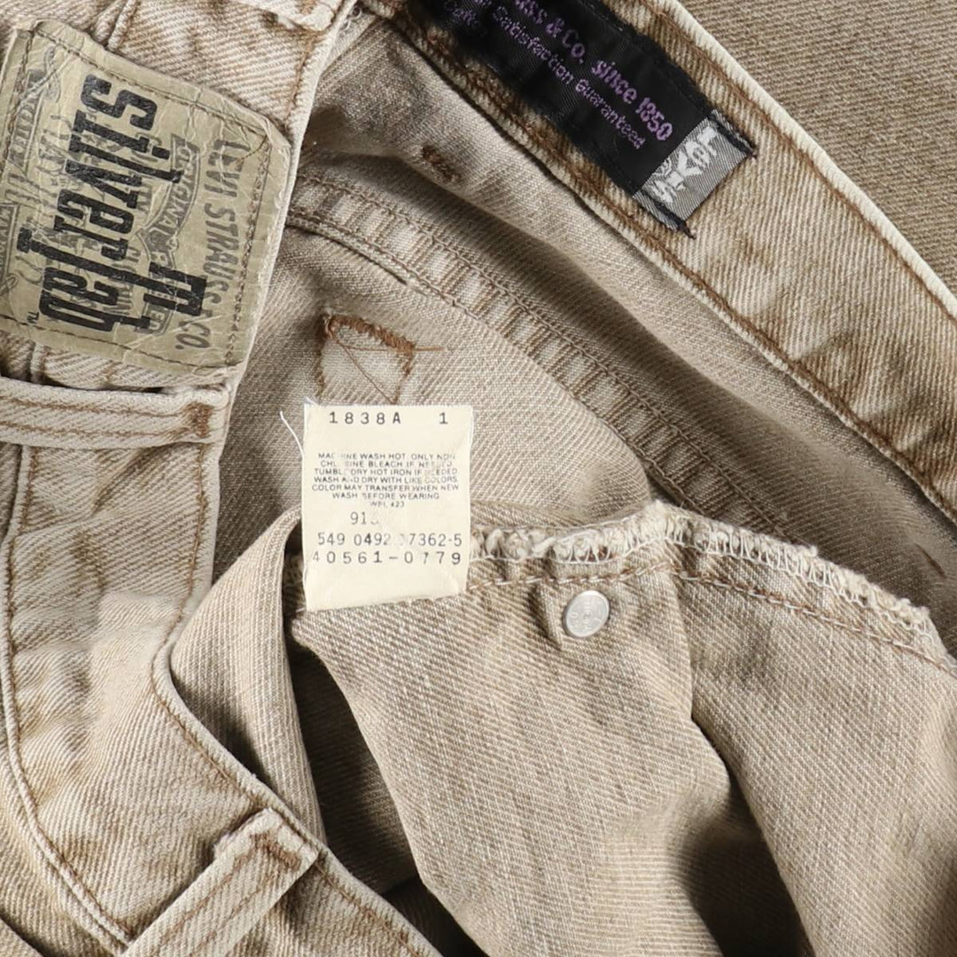 90'S Levi's Silver Tab Baggy Tapered Denim Pants, Made in USA, Men's, Size W29, Vintage cotton Khaki type beige Vintage Second Hand